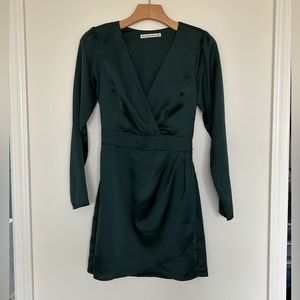 Abercrombie and Fitch Green Satin Long Sleeve Mini Dress